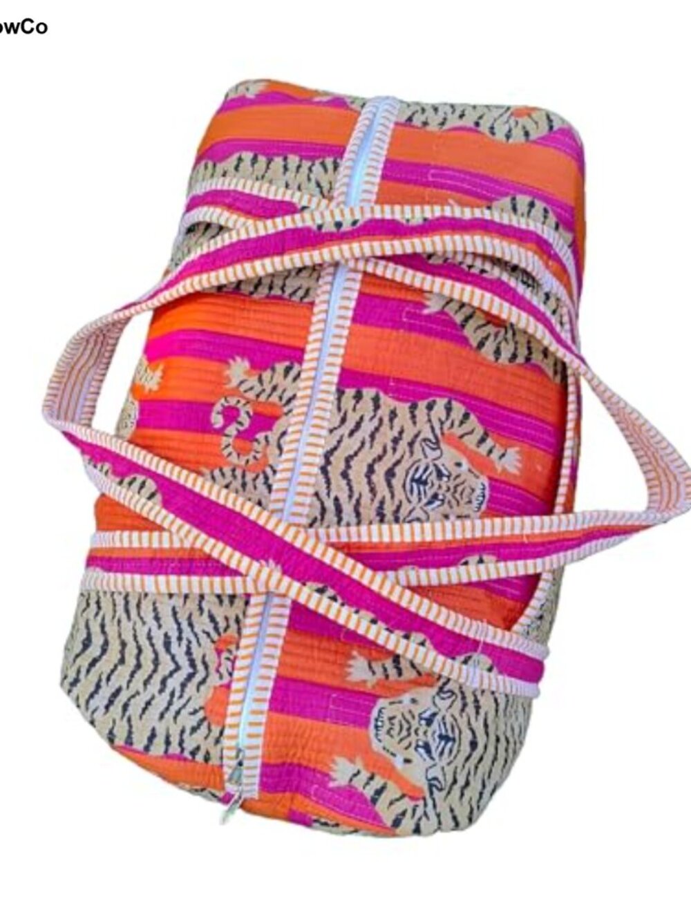 Indian Cotton Quilted Duffle Bag Tiger Print Large Weekender